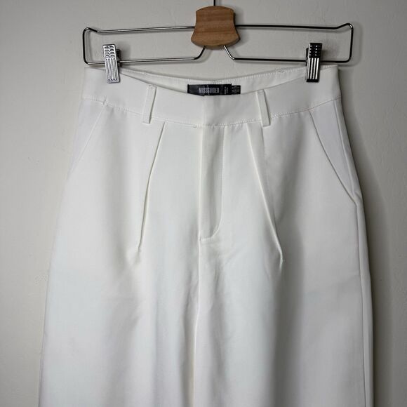 Missguided Women’s Sz 4 Wide Leg Ivory Trousers Dress Pants Pockets Minimalist - Picture 3 of 13